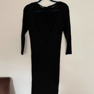 Black Midi Plunging Back Dress
